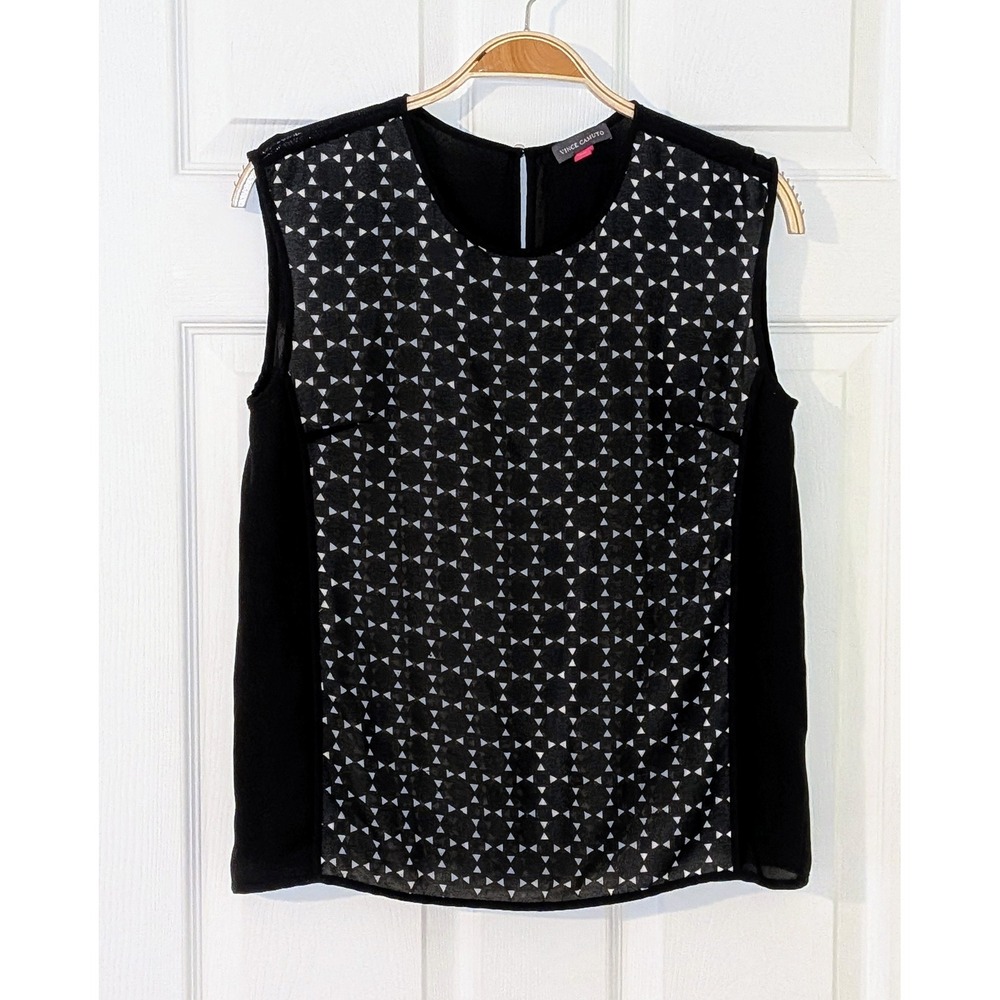 Vince‎ Camuto Sleeveless Blouse Geometric Print Tank Top Black XS